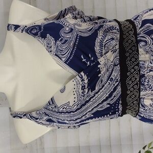 Studio West Elegant Paisley Maxi Dress in Blue and White